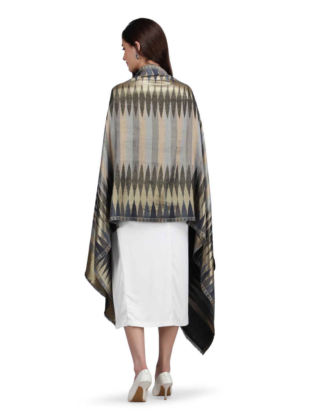 Black Zari Leheriya 100% Fine Wool Stole - Reversible- 365