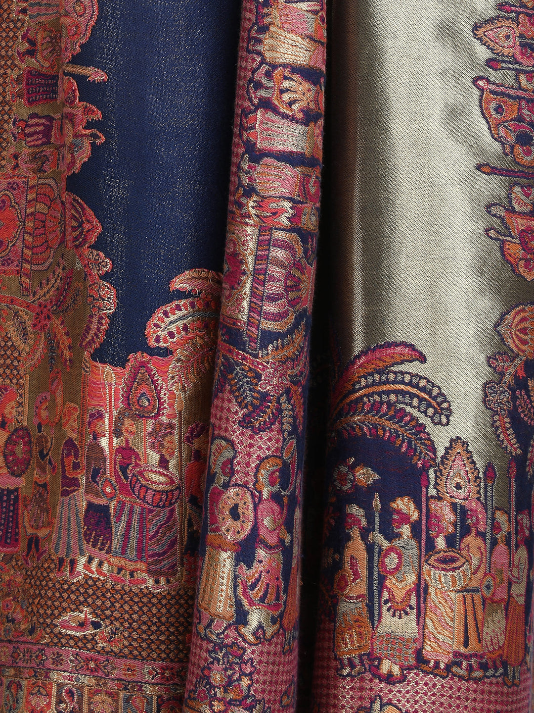 Mughal Border Zari Reversible Shawl  - Navy Blue- 130