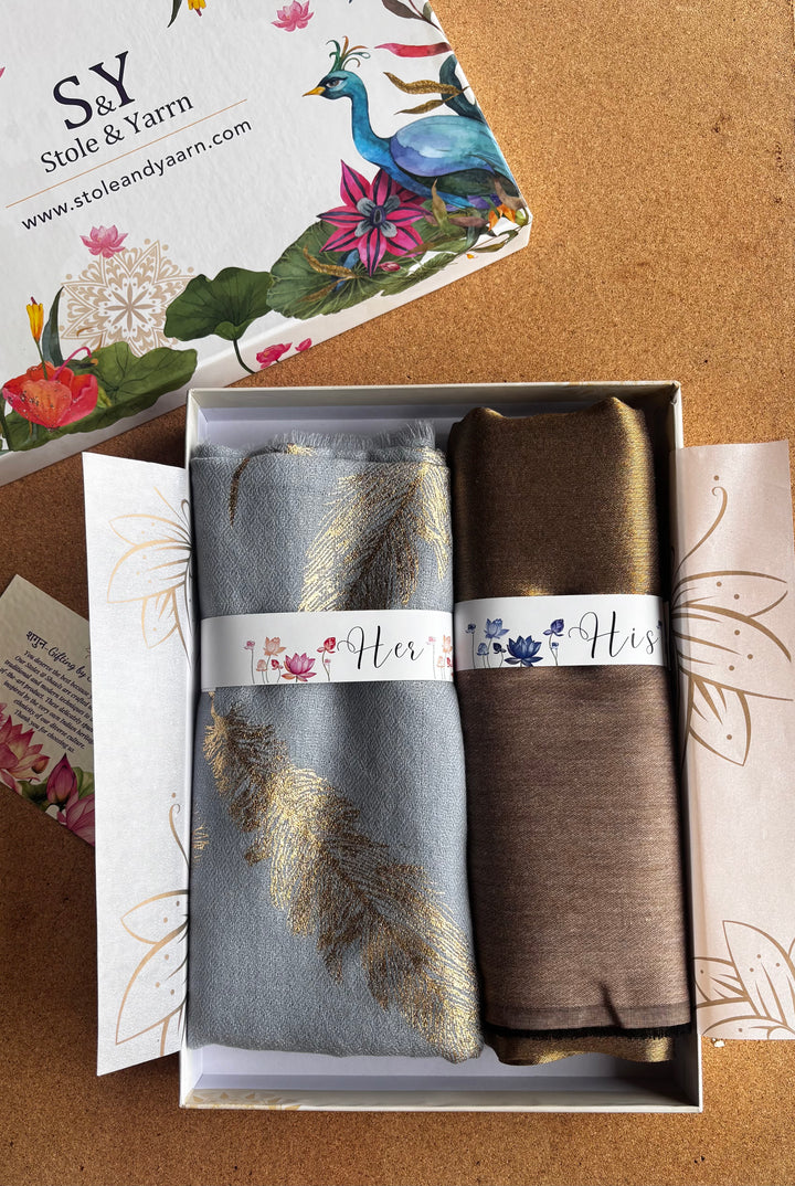 The Ice Blue & Champagne — His & Her Stole Gift Set- 03