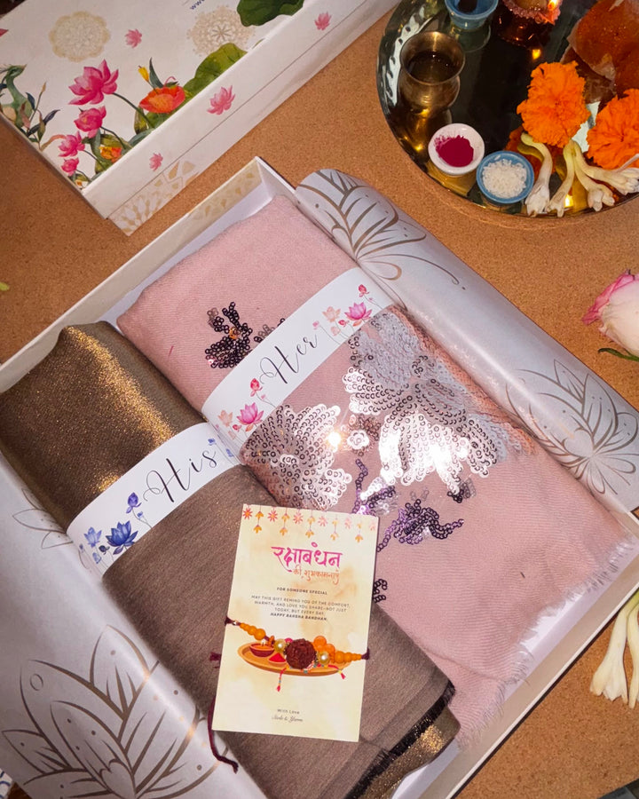 The Blush & Champagne Gold - His & Her Stole Gift Set- 11