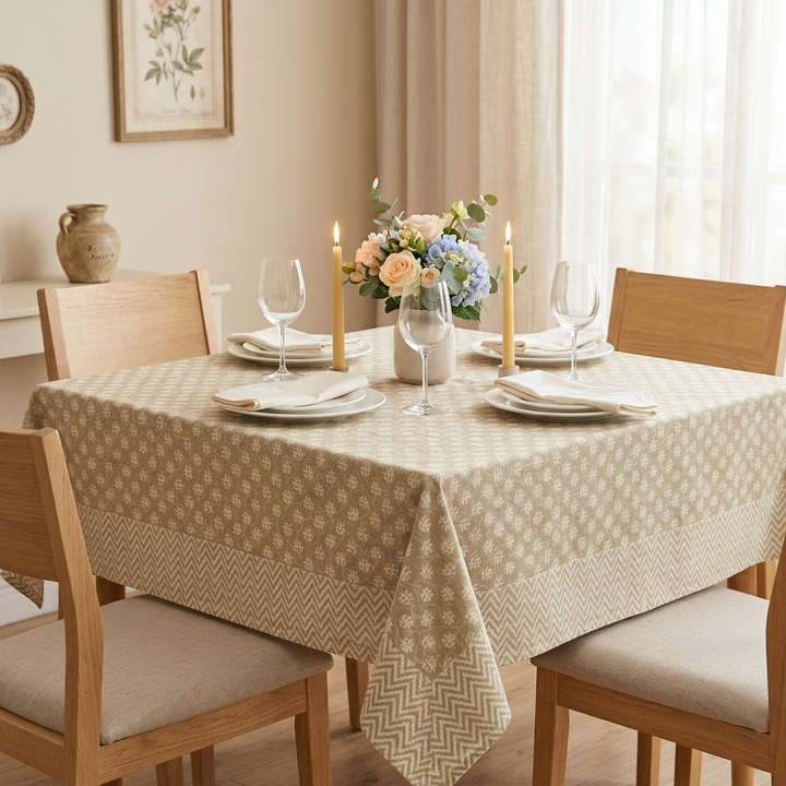 Camel Mogra Motif 100% Cotton 4 Seater Table Cover(40 x 60 Inches)