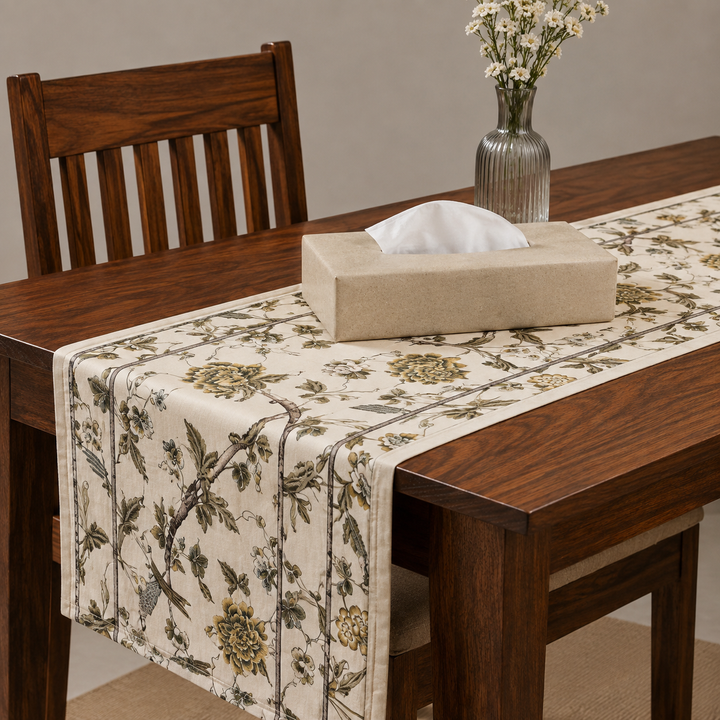 Green Blossom 100% Quilted Cotton Table Runner - 13 x 72 inches