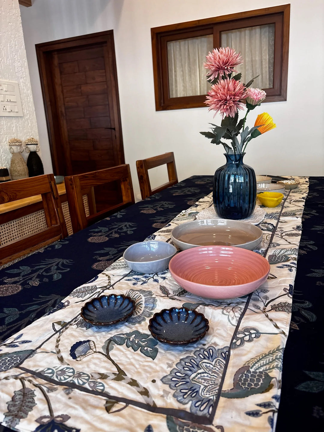Mughal Gulbahar 100% Cotton 6 Seater Table Cover(60 x 90 inches)- Blue