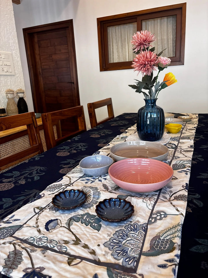 Mughal Gulbahar 100% Cotton 6 Seater Table Cover(60 x 90 inches)- Blue
