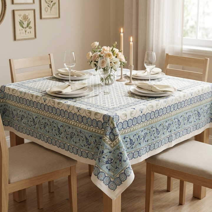 Manjari 100% Cotton Square Table Cover(40 x 40 inches)- Blue