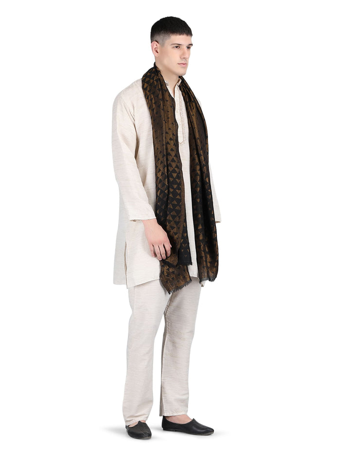Him/Her Black Pyramid Zari 100% Fine Wool Stole - 7393 - Black