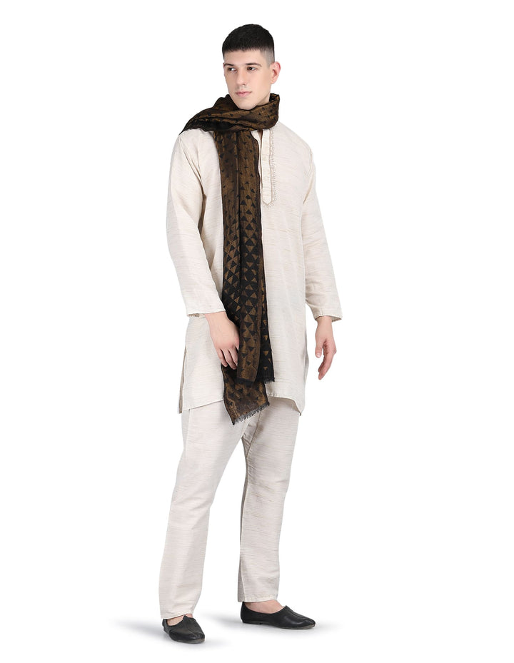 Him/Her Black Pyramid Zari 100% Fine Wool Stole - 7393 - Black