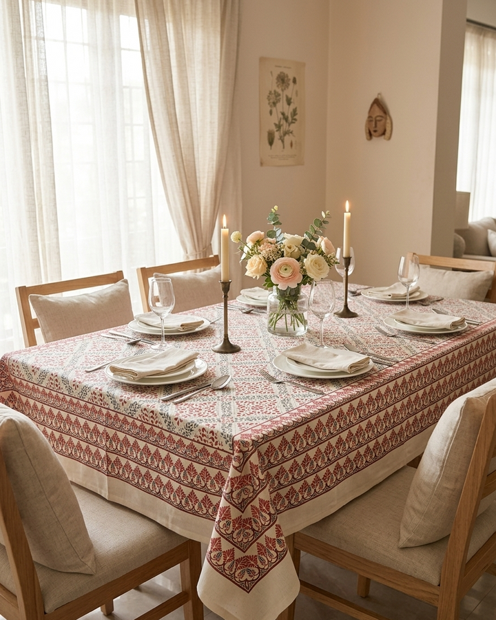 Jaipuri 6 Seater Cotton Table Cover  - 7910