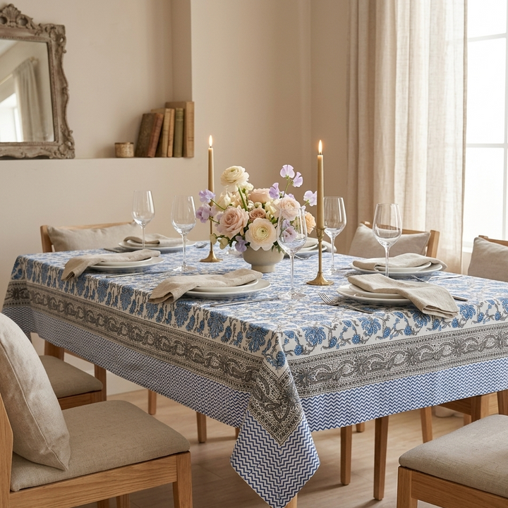 Jaipuri 6 Seater Cotton Dining Table Cover - 8190