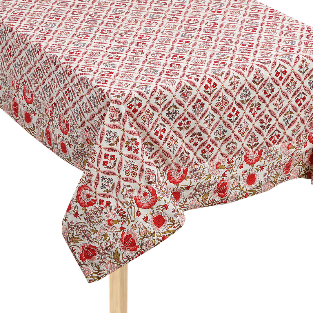 Jaipuri Cotton Square Table Cover(40 x 40 Inches) - 119- Pink