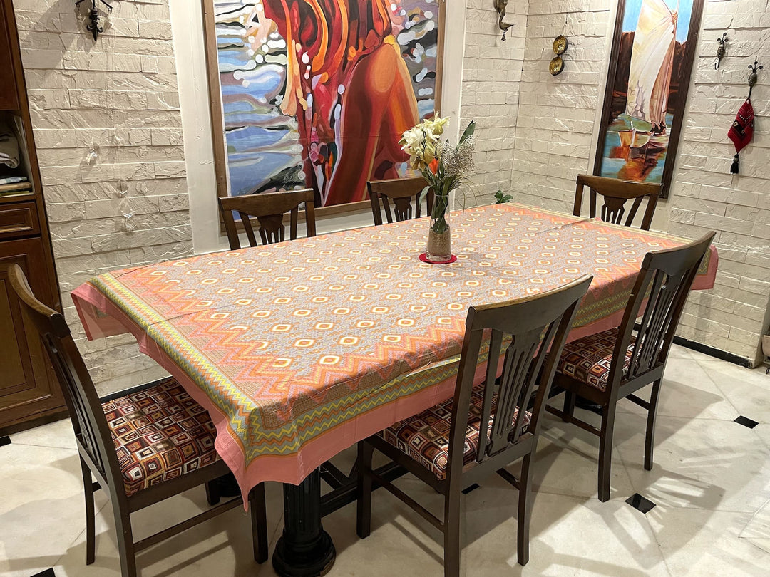 Tarang 100% Cotton 6 Seater Table Cover(60 x 90 inches)- Pink
