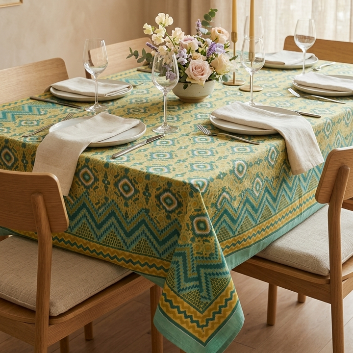 Tarang 100% Cotton 6 Seater Table Cover(60 x 90 inches)- Blue