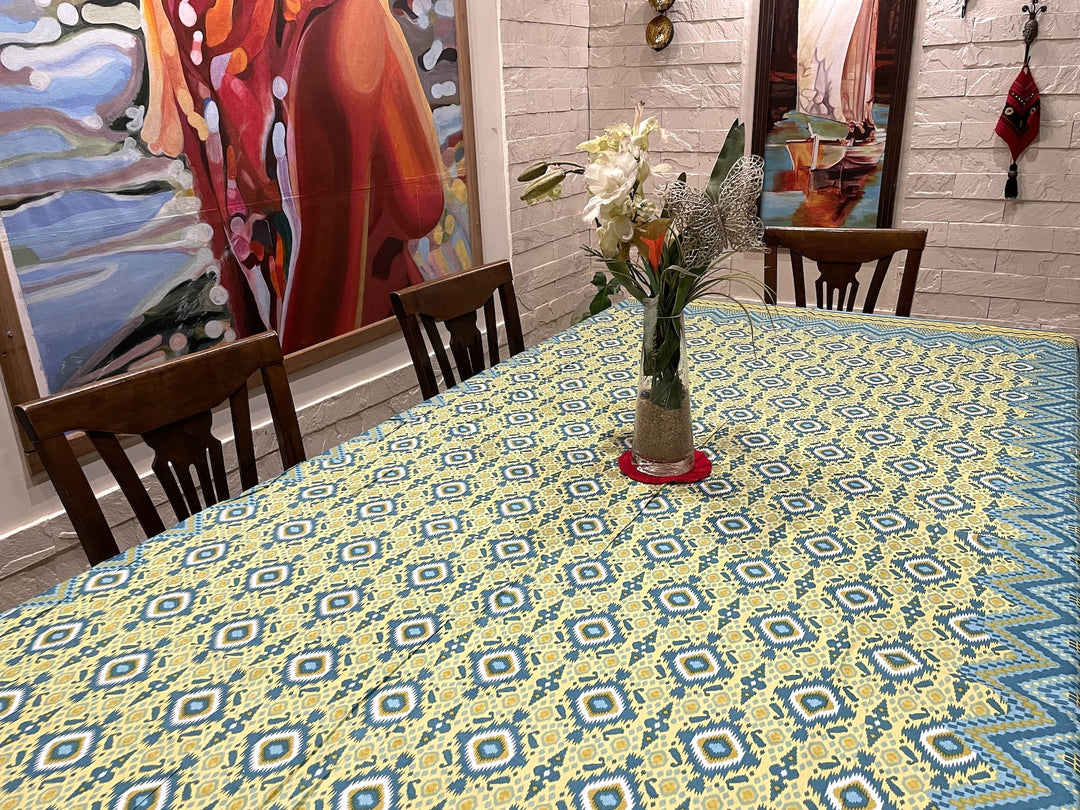 Tarang 100% Cotton 6 Seater Table Cover(60 x 90 inches)- Blue