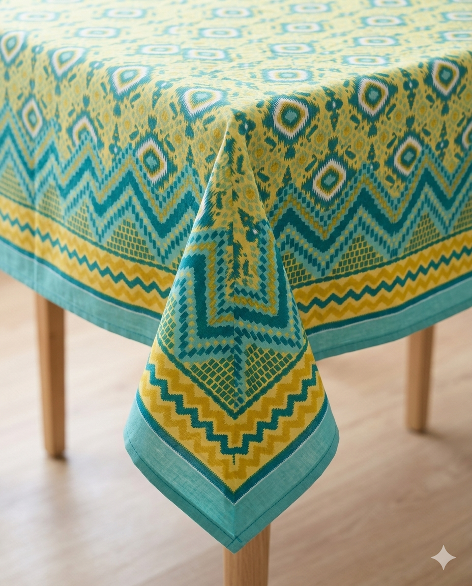 Tarang 100% Cotton 6 Seater Table Cover(60 x 90 inches)- Blue