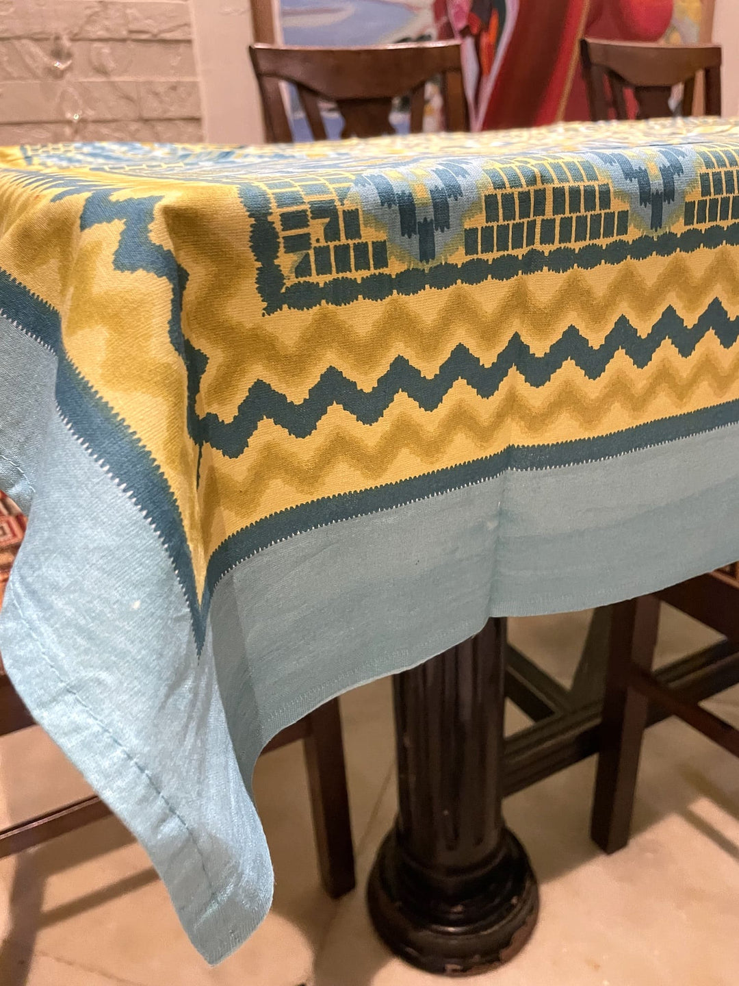 Tarang 100% Cotton 6 Seater Table Cover(60 x 90 inches)- Blue