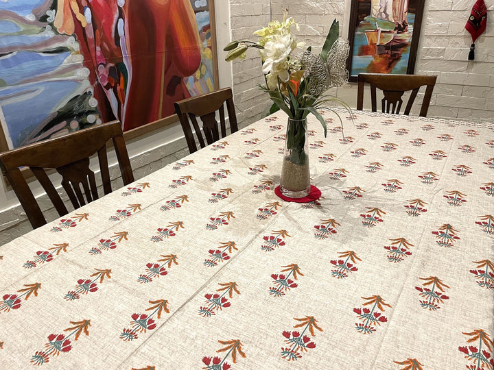 Fuljhari 100% Cotton 8 Seater Table Cover(60 x 108 inches)- Red
