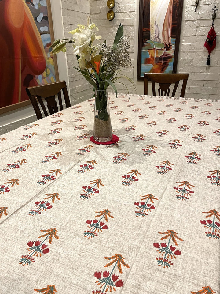 Fuljhari 100% Cotton 8 Seater Table Cover(60 x 108 inches)- Red