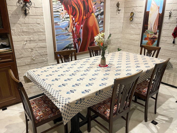 Fuljhari 100% Cotton 8 Seater Table Cover(40 x 60 Inches) -Blue