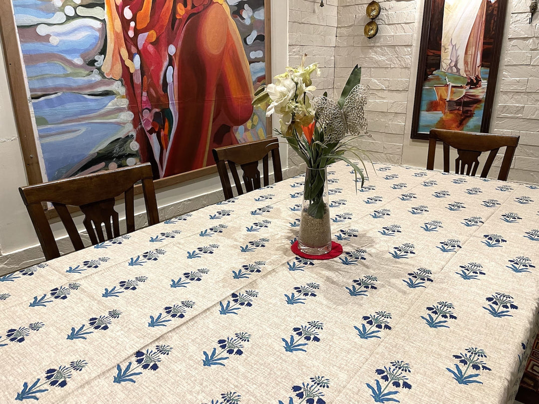 Fuljhari 100% Cotton 8 Seater Table Cover(40 x 60 Inches) -Blue
