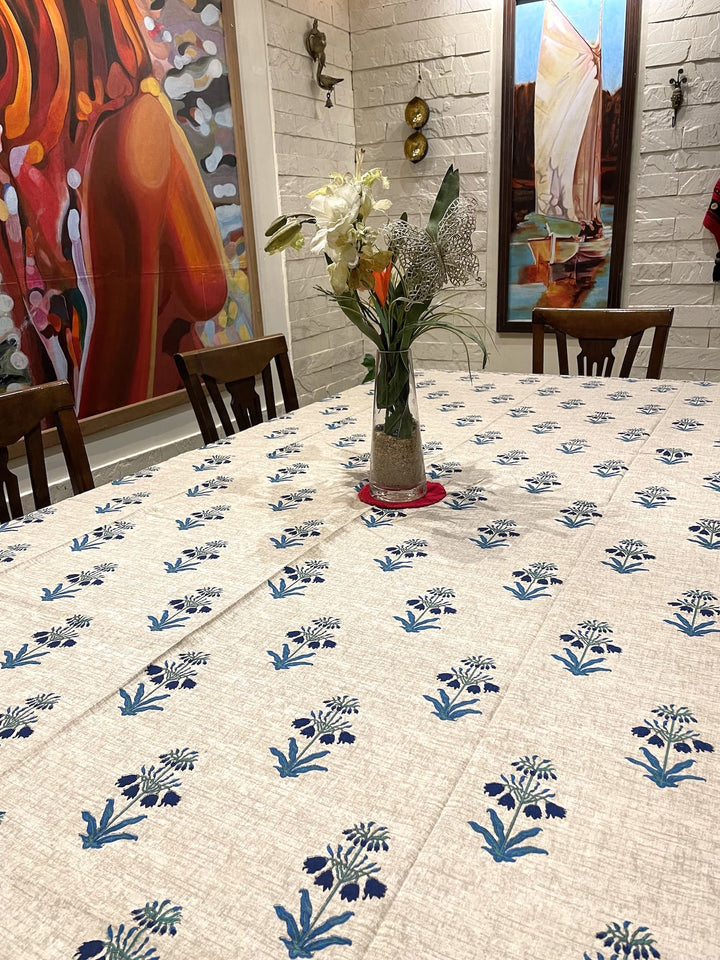 Fuljhari 100% Cotton 8 Seater Table Cover(40 x 60 Inches) -Blue