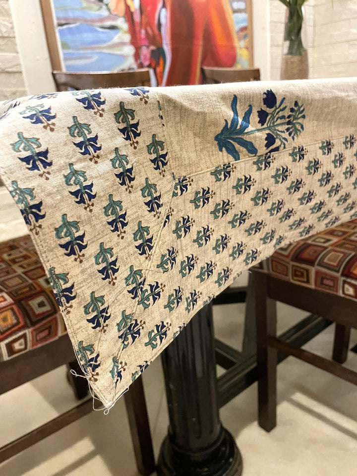 Fuljhari 100% Cotton 8 Seater Table Cover(40 x 60 Inches) -Blue