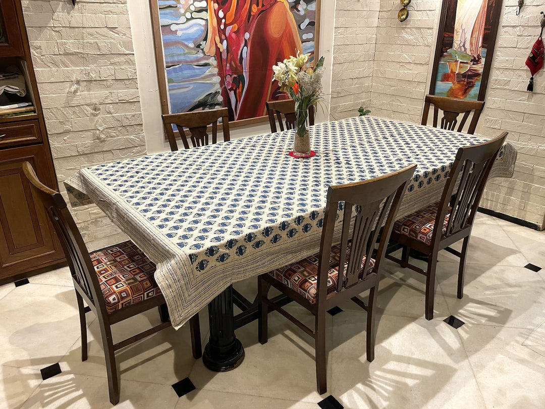 Gulbahar 100% Cotton 8 Seater Table Cover- Blue