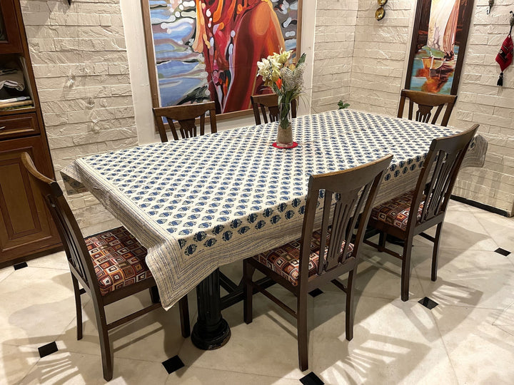 Gulbahar 100% Cotton 8 Seater Table Cover- Blue