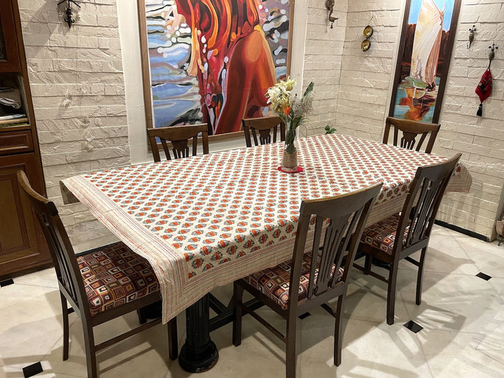 Gulbahar 100% Cotton 8 Seater Table Cover- Red