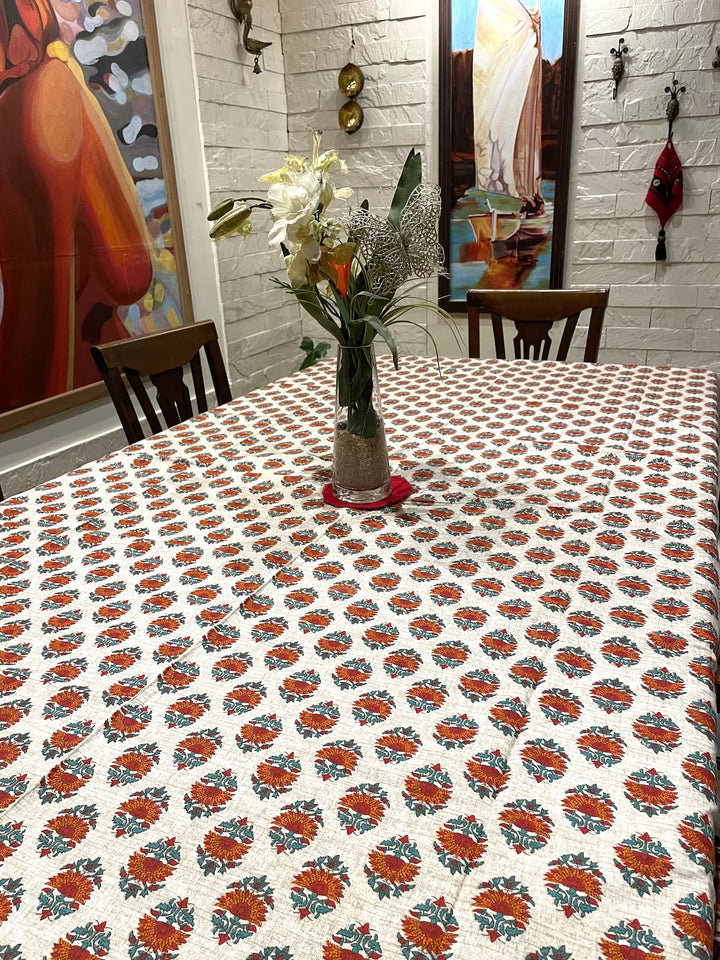 Gulbahar 100% Cotton 8 Seater Table Cover- Red