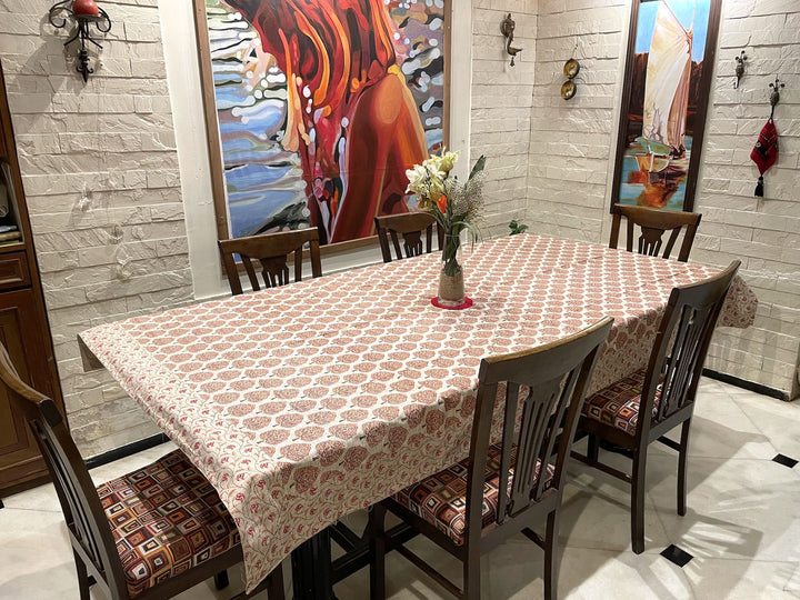 Paan Motif 100% Cotton 8 Seater Table Cover(60 x 108 inches)- Red