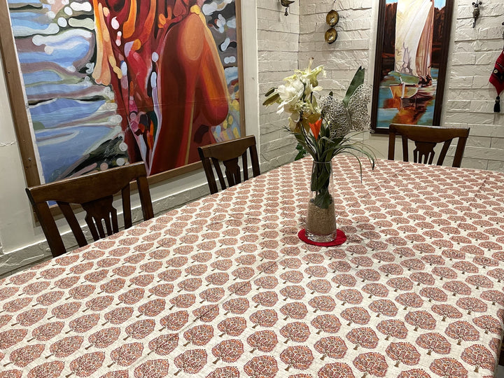 Paan Motif 100% Cotton 8 Seater Table Cover(60 x 108 inches)- Red