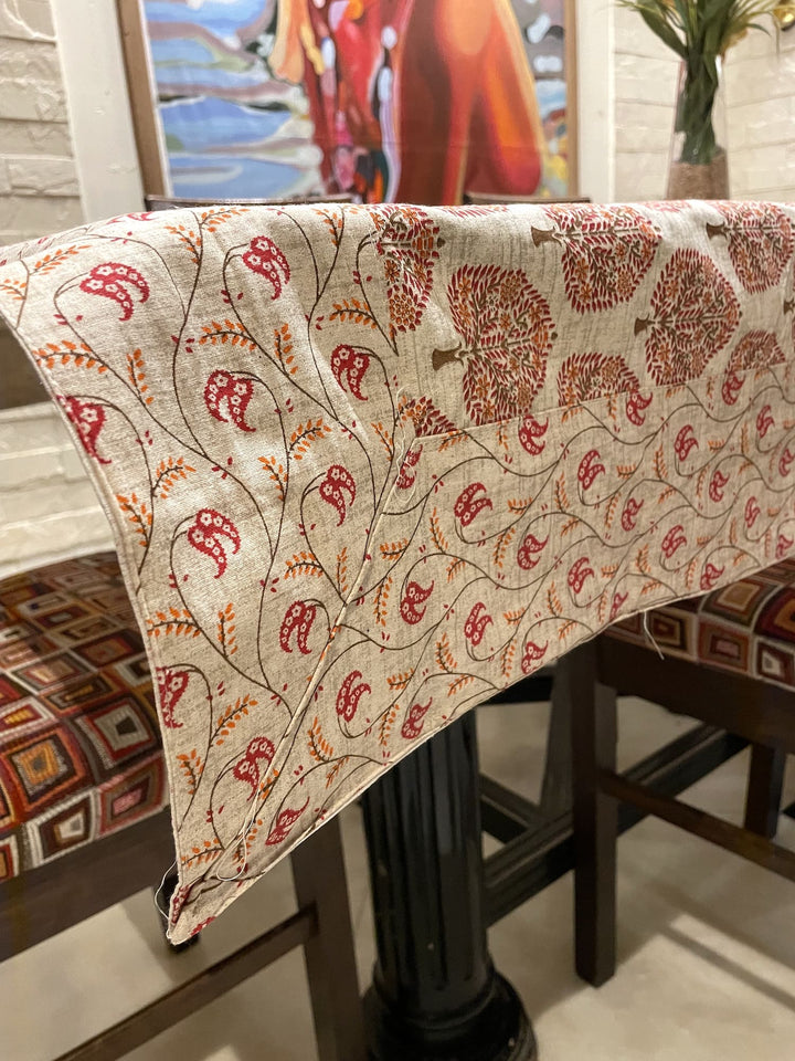 Paan Motif 100% Cotton 8 Seater Table Cover(60 x 108 inches)- Red