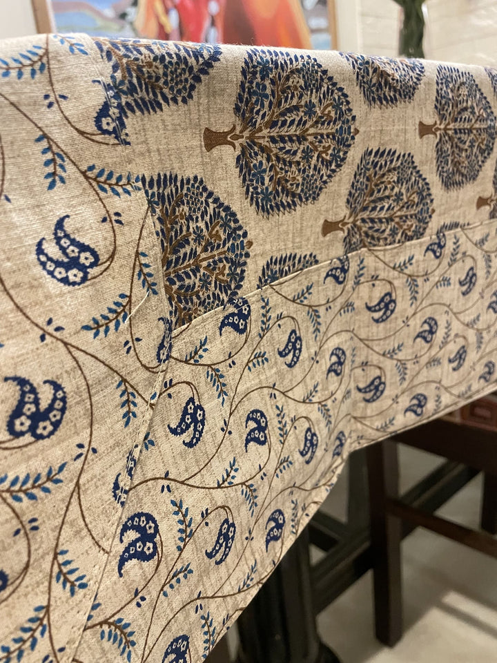 Paan Motif 100% Cotton 6 Seater Table Cover (60 x 90 inches) -Blue