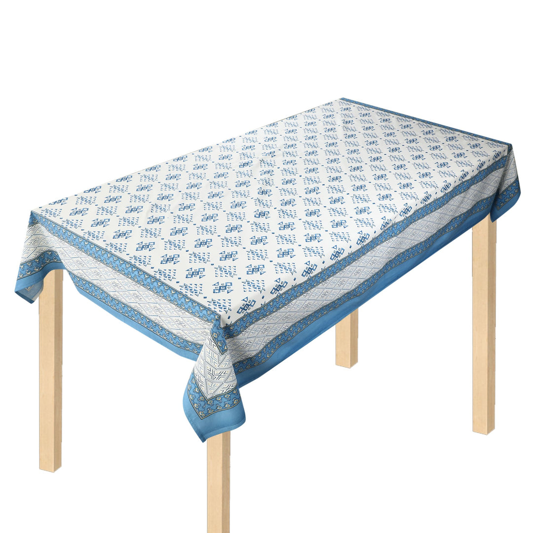 Mehrab 100% Cotton 6 Seater Table Cover (60 x 90 inches)-  Blue