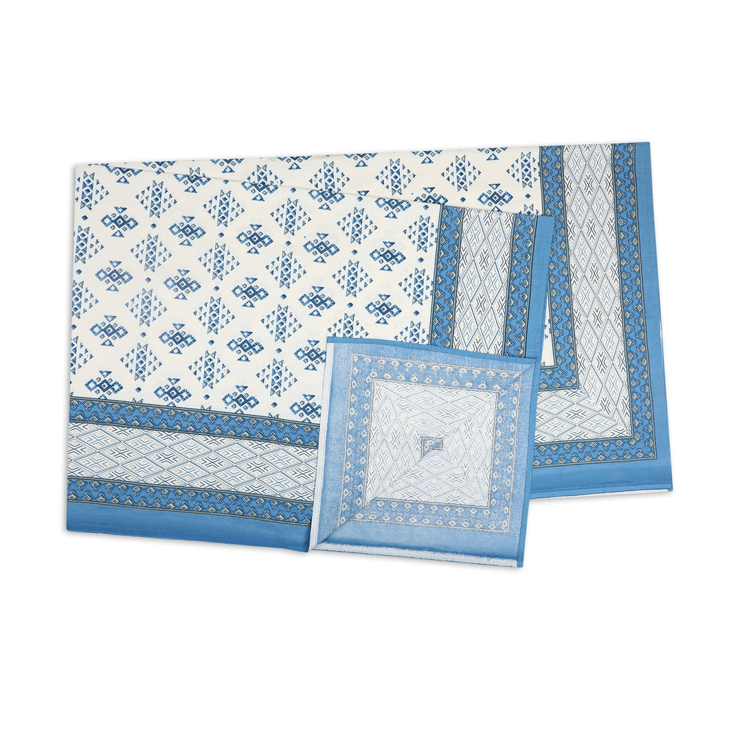 Mehrab 100% Cotton 6 Seater Table Cover (60 x 90 inches)-  Blue