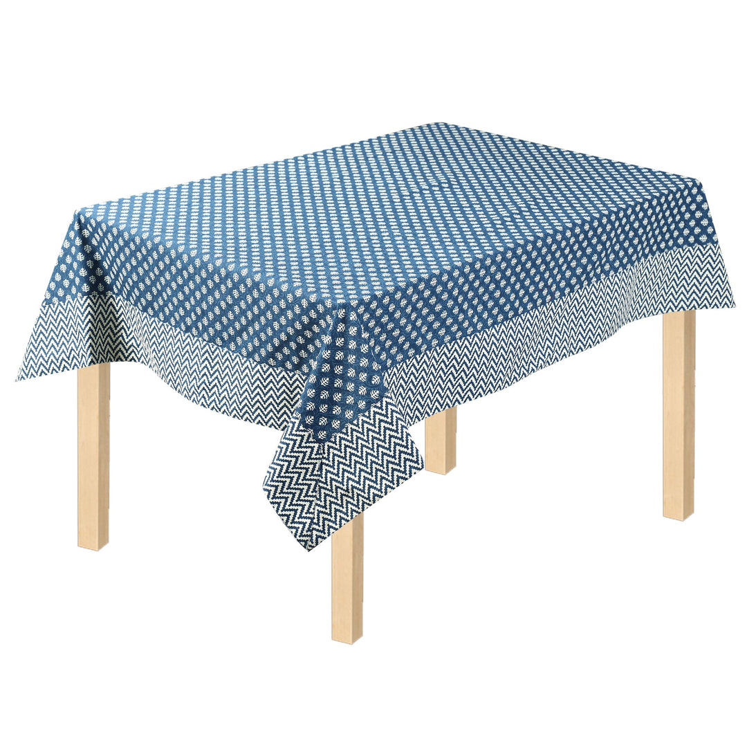 Blue Mogra Motif 100% Cotton 6 Seater Table Cover(60 x 90 inches)