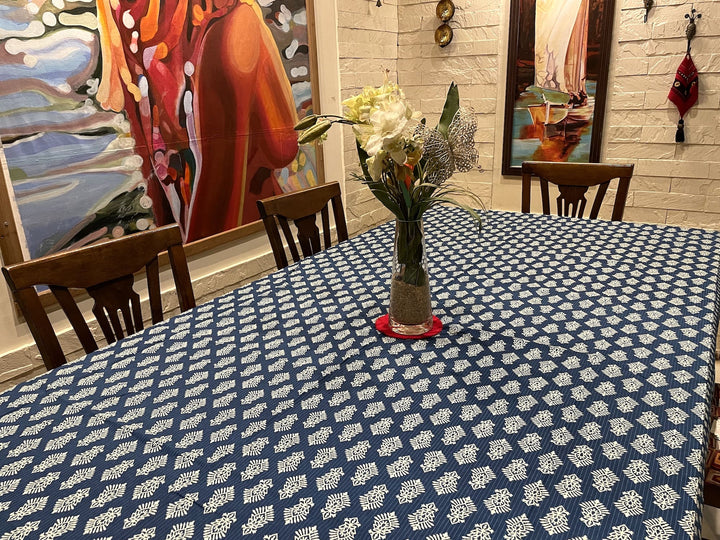 Blue Mogra Motif 100% Cotton 6 Seater Table Cover(60 x 90 inches)