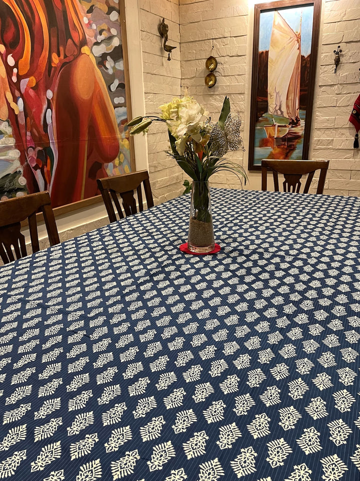 Blue Mogra Motif 100% Cotton 6 Seater Table Cover(60 x 90 inches)