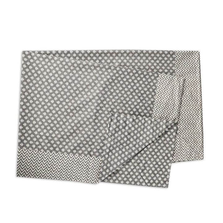 Grey Mogra Motif 100% Cotton 4 Seater Table Cover(40 x 60 Inches)
