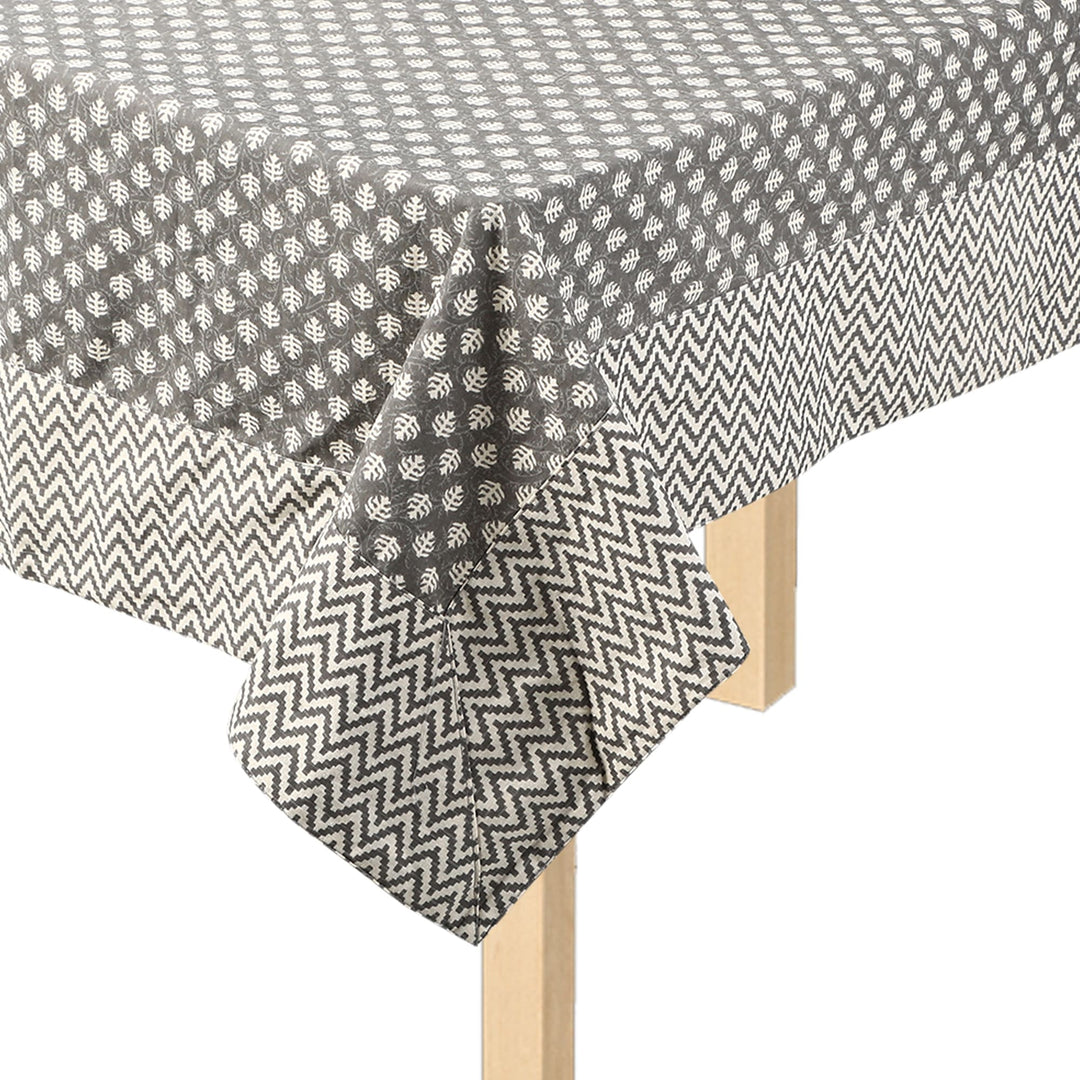 Grey Mogra Motif 100% Cotton 4 Seater Table Cover(40 x 60 Inches)