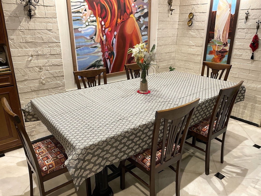 Grey Mogra Motif 100% Cotton 4 Seater Table Cover(40 x 60 Inches)