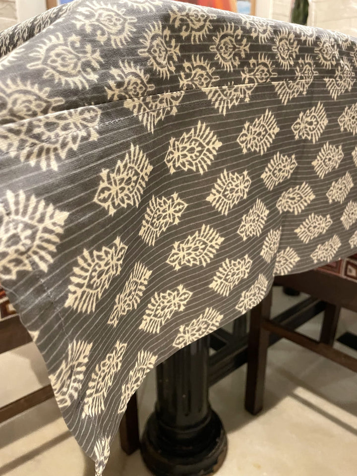 Grey Mogra Motif 100% Cotton 4 Seater Table Cover(40 x 60 Inches)