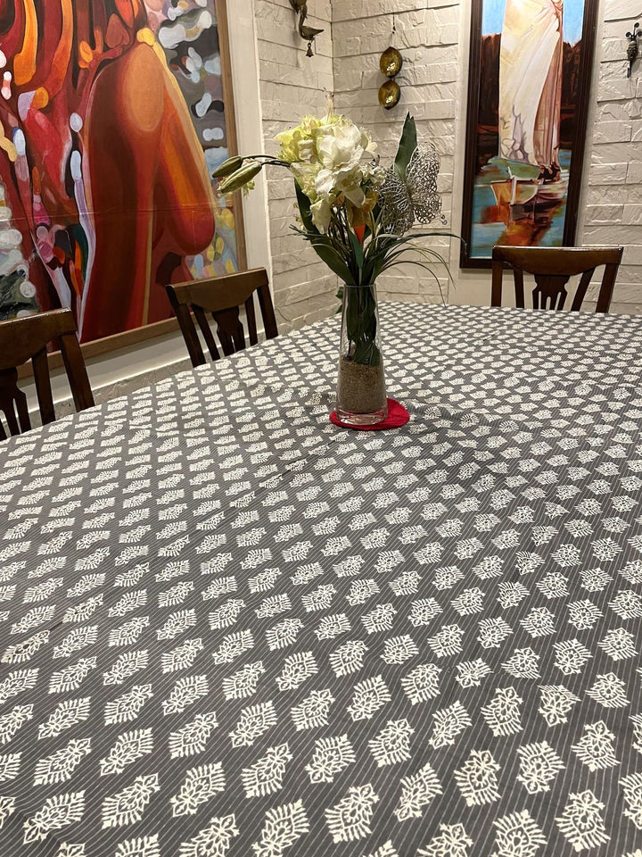 Grey Surya Ashoka 100% Cotton 8 Seater Table Cover(60 x 108 inches)