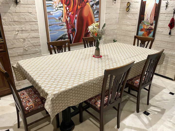 Camel Mogra Motif 100% Cotton 8 Seater Table Cover(60 x 108 inches)