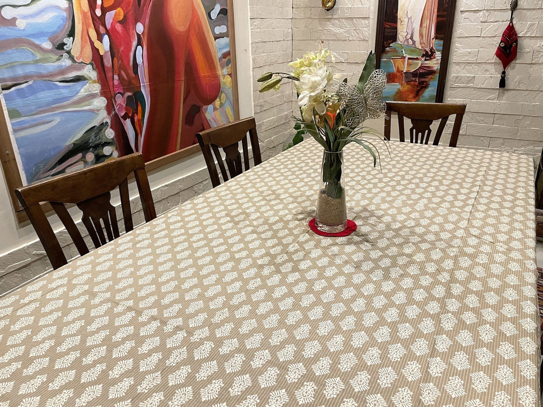 Camel Mogra Motif 100% Cotton 8 Seater Table Cover(60 x 108 inches)