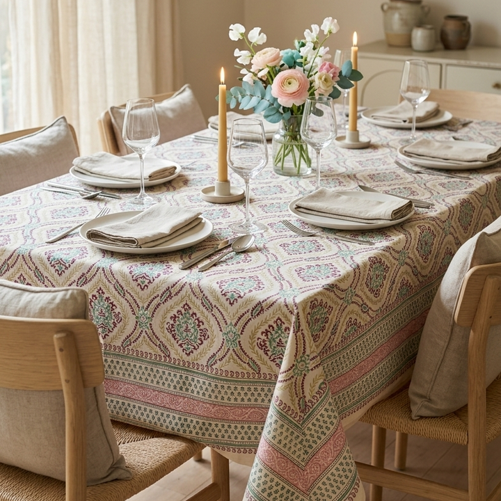 Surya Tarangini 100% Cotton Square Table Cover(40 x 40 Inches)- Pink