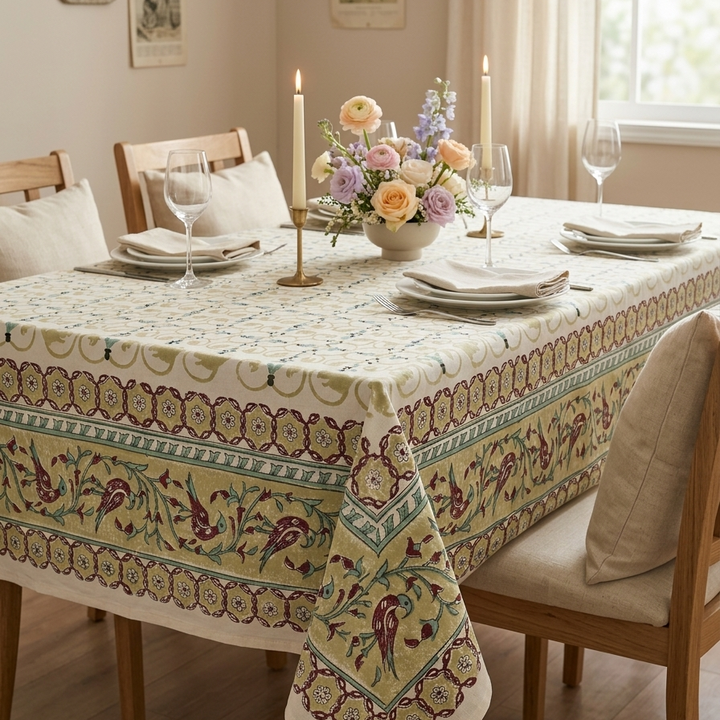 Manjari 100% Cotton 6 Seater Table Cover(60 x 90 inches)- Yellow