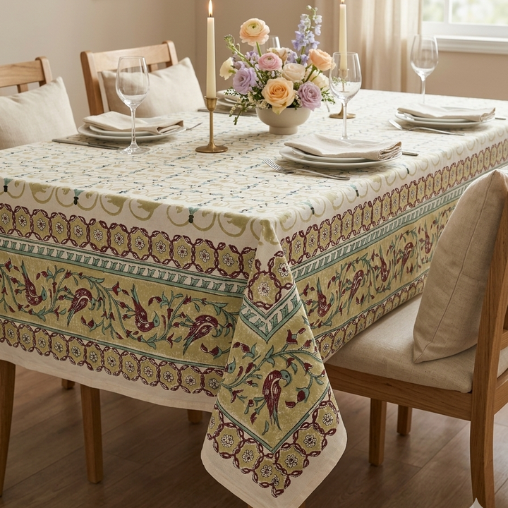 Manjari 100% Cotton Square Table Cover(40 x 40 inches)- Yellow
