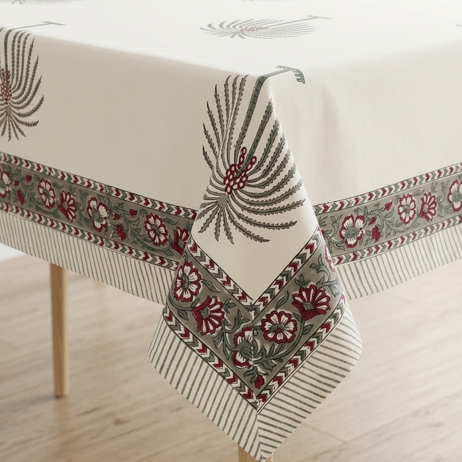Gulzar 100% Cotton 6 Seater Table Cover(60 x 90 Inches)- Palm