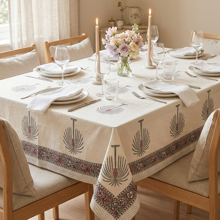 Gulzar 100% Cotton 6 Seater Table Cover(60 x 90 Inches)- Palm
